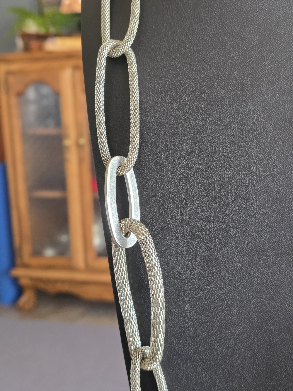 Long Textured Link Necklace - Silver Tone - Picture 2 of 7